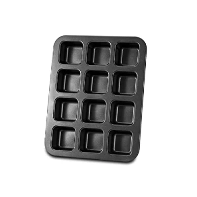 Imagen de Gurlideo 12 mini panes moldes cuadrados para pasteles, brownie, molde antiadherente de acero al carbono hornear en horno, gris
