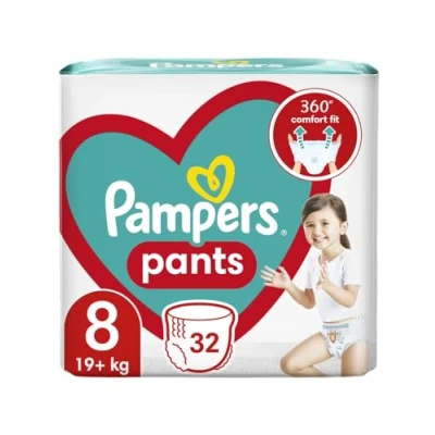 Imagen de Pampers Pants Pañales, talla 8 (19 kg), paquete de 32 unidades, pañales con bolsillo antifugas en la parte trasera