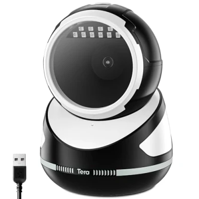 Imagen de Tera Escáner de código Barras Manos Libres omnidireccional: versión Profesional Escritorio 1D 2D QR USB con Cable ángulo Ajustable Plug and Play Lector para POS supermercado