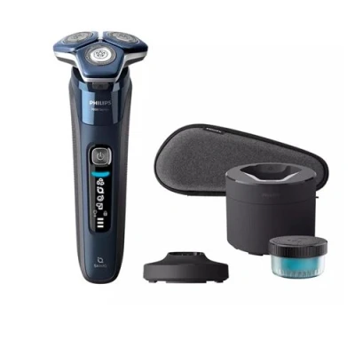 Imagen de Afeitadora Philips S7000 S7885/55, eléctrica, Seco y mojado, Base de limpieza, Conexión app, Soporte carga, Cortapatillas, Azul