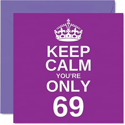 Imagen de Divertidas tarjetas de cumpleaños 69 para hombres y mujeres, con texto en inglés &quot;Keep Calm&quot;, divertida tarjeta feliz abuelo, mamá, abuela, niñera, papá, tía, primo, 145