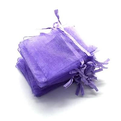 Imagen de OLILLY 100 bolsas de organza 7 x 9 cm color morado claro ideal para bodas, bautizos, regalos, lavanda, joyas (morado claro)