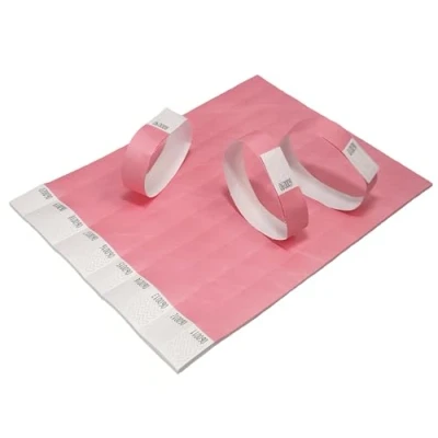 Imagen de 100 Pulseras Tyvek 19 mm de papel para seguridad y eventos Resistente al agua Ligeras resistentes (rosa pastel)