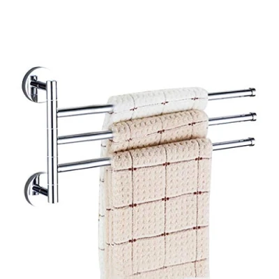 Imagen de PHOEWON Toallero giratorio de acero inoxidable cromado montado en la pared con 3 barras giratorias, para cocina, baño, inodoro