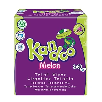 Imagen de Kandoo Toallitas de melón húmedas, desechables, aptas para niños, suavidad extrema, 3 paquetes 60 toallitas, verde, 180 unidades