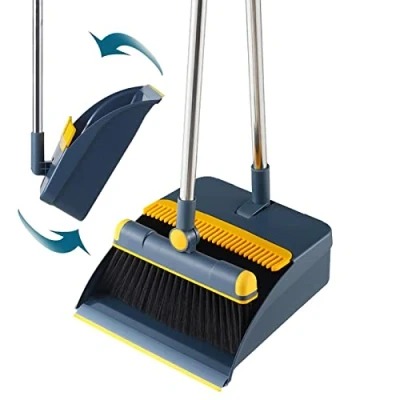 Imagen de Escoba y Recogedor, Cepillo Barrer Mango Largo con Cabezal Giratorio 180, Recogedor Vertical Plegable Dientes, para Limpieza Jardín Hogar Oficina