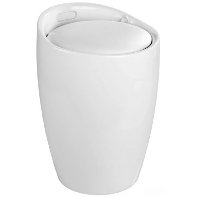 Imagen de WENKO Taburete de baño Candy Blanco, Bonito Asiento, con Espacio Almacenamiento para el y salón, recogedor Ropa Integrado, plástico ABS, sin BPA, Capacidad 20 L, Ø 36 x 50,5 cm