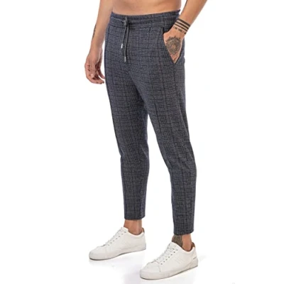 Imagen de RED BRIDGE Pantalones para Hombres a Cuadros con Cintura elástica Casual Azul M