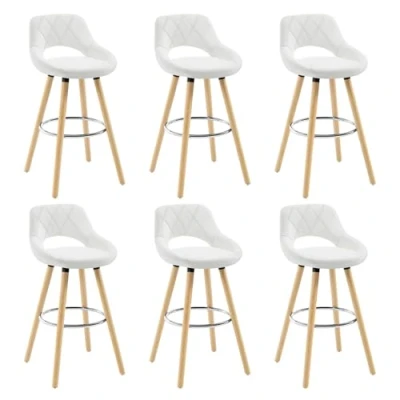 Imagen de WOLTU 6X Taburetes de Bar con Respaldo Sillas Cocina Juego 6 Altos Marco Madera Maciza Imitación Cuero Silla Diseño Blanco BH111ws