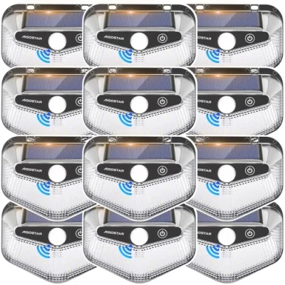 Imagen de Aigostar Luz Solar Exterior,12 Paquete, 3 Modos, 270 Súper Brillante,Focos Led Exterior Solares con Sensor de Movimiento, IP65 Impermeable luces para Jardín,Patio,Garaje,6500K