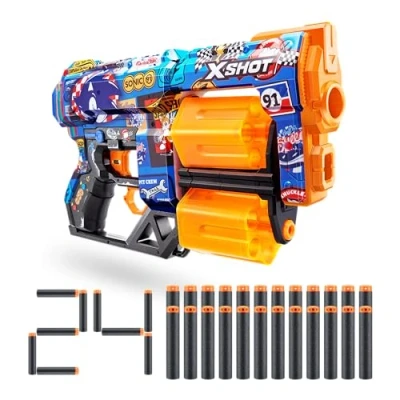 Imagen de XShot Skins Dread Blaster Sonic Race Team, The Hedgehog Design with 24 Darts, Double Rotating Barrels, Air Pocket Dart Technology, Toy Foam for Kids, Teens and Adults (24 Darts)