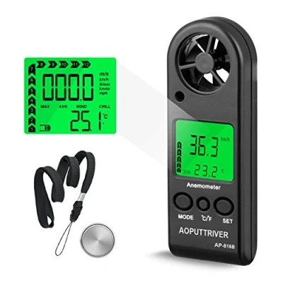 Imagen de Anemometro Digital AP 816B Anemómetro de Pantalla LCD Medidor Velocidad Viento Aire con Luz Fondo，℃/℉,Indicación Sensación Térmica，MAX/Promedio/Actual para Vela, Cometa, Surf, Marina, Pescar