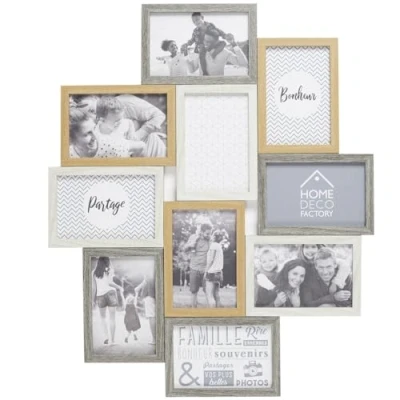 Imagen de HOME DECO FACTORY Pele Mele Marco de fotos múltiple para 10 (madera y blanca), diseño recuerdo
