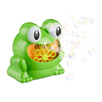 Imagen de Relaxdays 13 cm Machine Savon Canon à bulles Enfant Grenouille Verte Máquina Burbujas Rana para Cumpleaños Infantil, Plástico, Verde, x 10 cm, Color, (10024940)