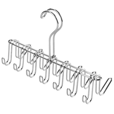 Imagen de iDesign Corbatero con 14 ganchos, pequeño organizador colgante de metal cromado, percha múltiple para organizar cinturones y corbatas, plateado