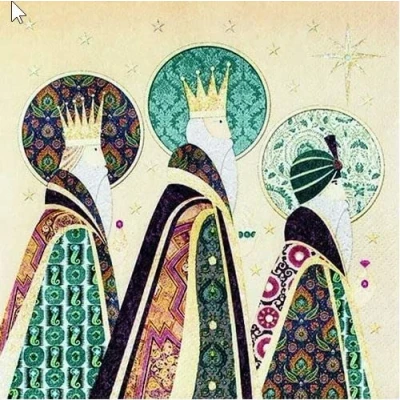 Imagen de 20 servilletas con dibujo de los Reyes Magos, nacimiento Cristo, Navidad, 33 x cm