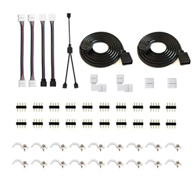 Imagen de RUNCCI YUN Kit conectores tiras led RGB 5050 con Cable Divisor de 4 pines, extensión cable, puente tira a LED, en forma L, Gapless
