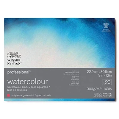 Imagen de Winsor &amp; Newton Papel de Acuarela Profesional, Grano Satinado, 300gr, 100% Algodón, Blanco Natural, Libre Ácidos, 22,9X30,5CM, Bloc Encolado en los 4 Lados, 20 Hojas