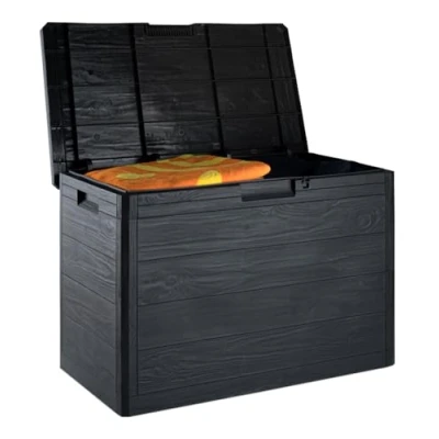 Imagen de Toomax Baúl Multibox Woody&#039;s 160L para herramientas de exterior, efecto madera, Dim. 77,5 x 44,5 52,7 h, Art.186 (gris pardo) (160 Antracita)