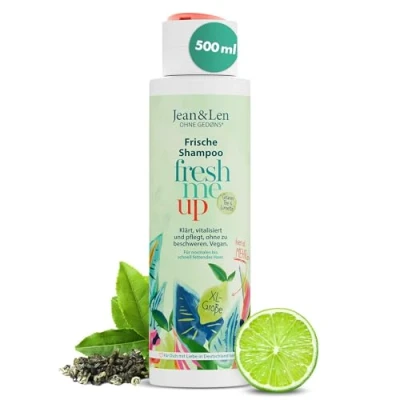 Imagen de Jean &amp; Len Champú Fresco Té Verde Lima, para cabello normal a graso, protege contra la pérdida de humedad, cuidado equilibrante, sin siliconas ni parabenos, vegano, 500 ml