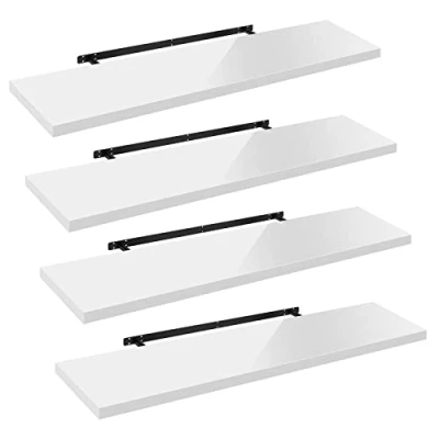 Imagen de WOLTU Estante de Pared Tablero Volato Juego 4 Flotante Libre CD DVD Libro Madera 120x22,9x3,8cm, Blanco, RG9484ws
