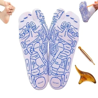 Imagen de Akayoo Calcetines reflexologia podal español,Reflexology Socks,fußreflexzonen socken,Calcetines de reflexologia,Acupressure Reflexology Foot Massage Socks with Tools