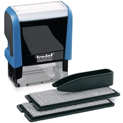 Imagen de Trodat Printy 4913 Typomatic Sello de Entintaje Automático con Tinta Incorporada e Imprentilla para Componer un Texto Hasta 5 Líneas Azul, 4912 TYPO