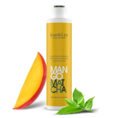 Imagen de Jean &amp; Len Curl Dream Champú Mango Matcha, domina el cabello rebelde y encrespado, reduce las puntas abiertas, nutre define ondas rizos naturales, sin parabenos ni siliconas, vegano, 300ml