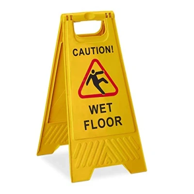 Imagen de 10 x Carteles Suelo Mojado en Inglés, Caution Wet Floor, Señal Pavimento Resbaladizo, 2 Caras, PP, Amarillo
