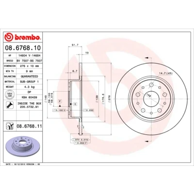 Imagen de BREMBO COATED DISC LINE 08.6768.11 Disco de freno 276 10 5 macizo revestido con tornillos ALFA ROMEO: 166