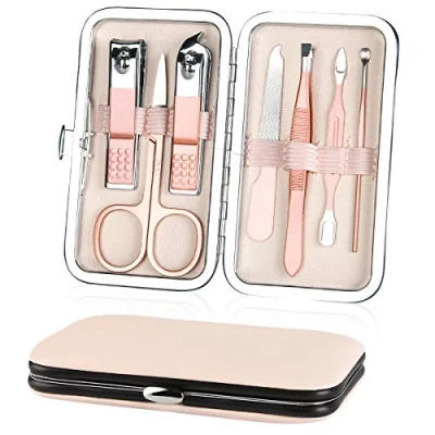 Imagen de URAQT Juego de Manicura, Set 7 Piezas Profesional Cortaúñas, Acero Inoxidable Grooming Kit para Manicura y Pedicura Limpiador Cutícula con Caja