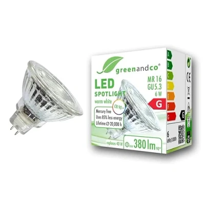 Imagen de greenandco Spot LED IRC 90+ 3000K 36 GU5.3 MR16 6W (corresponde a 40W) 380lm SMD 12V AC/DC, no regulable