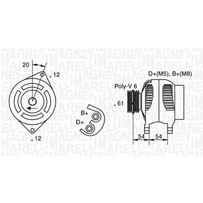 Imagen de MAGNETI MARELLI 063321826010 Alternador 12V 105A FIAT: Stilo Hatchback, Doblo I Familiar, Punto II ALFA ROMEO: 147, 156 Berlina, GT