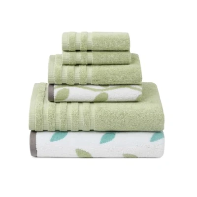 Imagen de Amrapur 6 Piece Yarn Dyed Organic Vines Jacquard/Solid Ultra Soft 550GSM 100% Combed Cotton Towel Set Toallas teñidas con Hilo vides Verdes Salvia, Algodón, Sencillo, 40.6 x 25.4 12.7 cm,