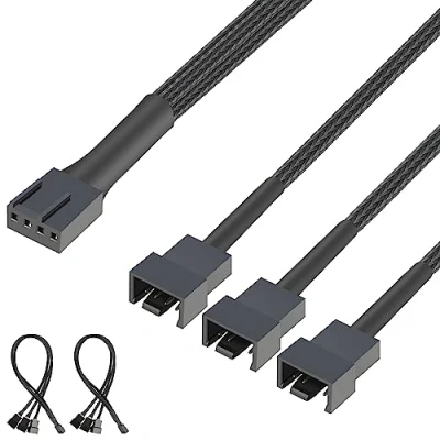 Imagen de J&amp;D 4 Pin PWM Cable Divisor, Splitter de Controlador Ventilador Compatible con Ventiladores Caja PC 3 Pines/4 Pines, Placas Madre, Paquete 2, 30 cm