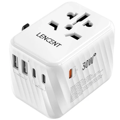 Imagen de LENCENT Adaptador Enchufe Universal 30W, Cargador Internacional con 3 USB C+2 A Carga Rápida, Europeo para Móvil, Tableta, Portátil, EU/USA/UK/AU, Blanco