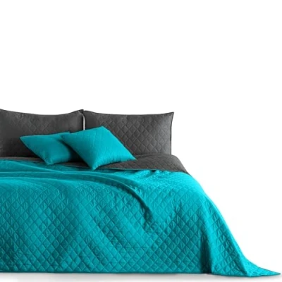 Imagen de DecoKing Colcha de 220 x 240 cm, Color Azul petróleo, Grafito, Gris, Doble Cara, fácil Limpiar, Axel