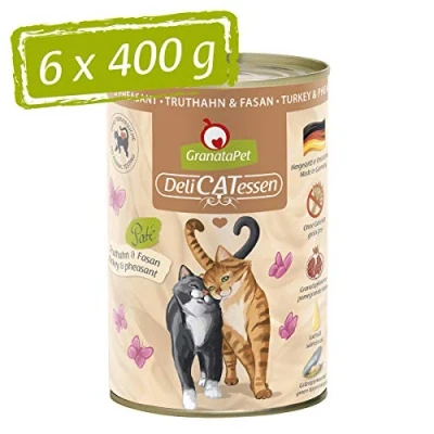 Imagen de GranataPet DeliCatessen Comida húmeda para gatos con Pavo y faisán, gatos, gourmets, sin Cereales azúcares añadidos, 6 x 400 g