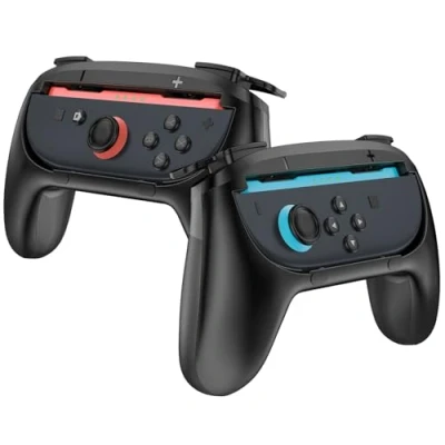 Imagen de Procase Juego de 2 Empuñaduras para Joy Con y Nintendo Switch Controller 2025, Soporte Ergonómico Antideslizante Mandos, Accesorios Negro