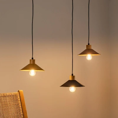 Imagen de Plafón araña de 3 luces Prismol Madera natural y Metal Oro, Negro Bronce Menzzo