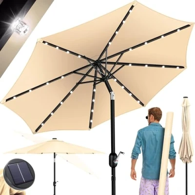 Imagen de KESSER® Sombrilla Parasol LED Solar con Manivela Incluye Funda 2 en 1 Bolsa de Transporte Ø 265cm Redondo para Balcón Jardín y Terraza Ajustable Inclinable