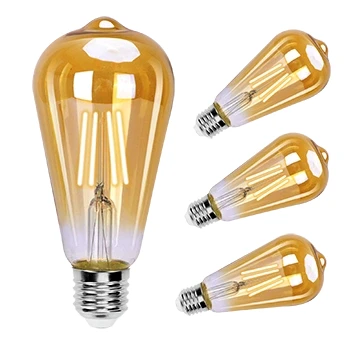 Imagen de Aigostar ST64 Bombilla Edison Estilo Vintage. Led E27 (Casquillo Gordo, 8W (Equivalente A 60W), De Filamento Blanco Cálido (2200K). Ángulo Haz 360º. No Regulable. Pack 4 Uds