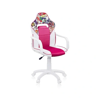Imagen de duehome DRW Sticker, Silla Gamer, de Oficina Gaming Estudio o Escritorio, Acabado en Símil Piel Blanco, Rosa y Medidas: 46,5 cm (Ancho) x 46 (Largo) 98 109,5 (Alto)