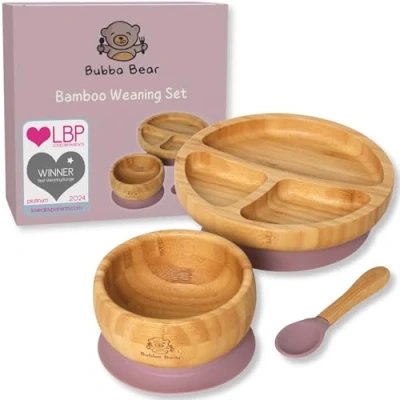 Imagen de Bubba Bear ® juego de destete para bebé, platos, cuencos y cucharas bebés a partir 6 meses, babero BLW opcional niños
