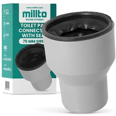 Imagen de Millto™ Conector de inodoro 75 con juntas goma, juego conexión, alcantarillado, tubo inodoro, junta, accesorios, pieza conexión para lavabo
