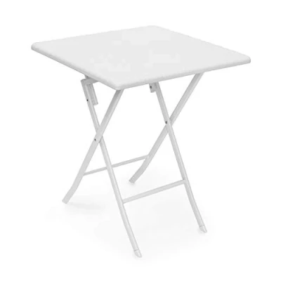 Imagen de Relaxdays Mesa Terraza Plegable Bastian, Cuadrada, 74x61,5x61,5 cm, Efecto Ratán, para Exterior, Mesita Jardín, Blanco