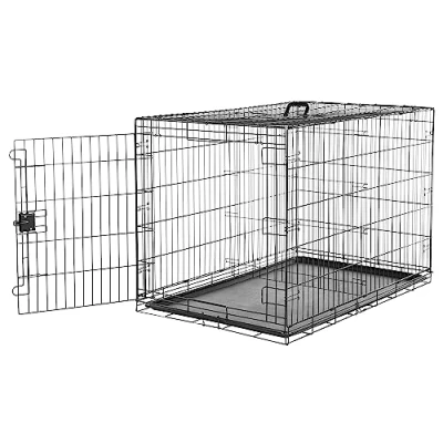 Imagen de Amazon Basics Jaula para perro de alambre metálico, Duradero,Plegable con bandeja, puerta única, 122 x 76 83 cm (L An Al), negro