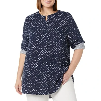 Imagen de Amazon Essentials Blusa Tejida de Manga Larga Mujer, Azul Marino Lunares, L