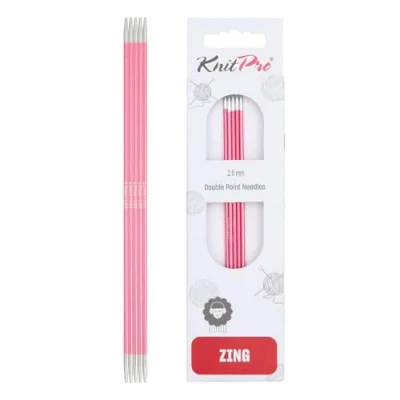 Imagen de KnitPro Zing: Agujas de Tejer Doble Punto: 20 cm x 2 mm, Aluminio, Rosa, 2,00 mm