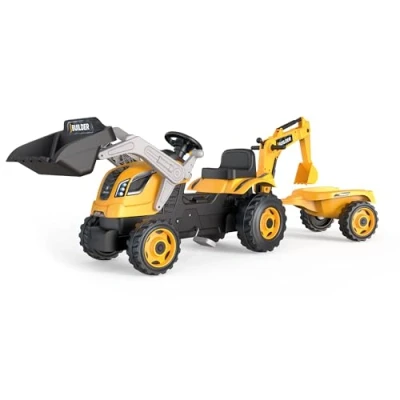 Imagen de Smoby Tractor Infantil Excavadora con Pedales Builder MAX, Muy Resistente, Pala, Mecánica y Remolque, Volante Bocina, Asiento Ajustable, A Partir de 3 Años (7600710304)